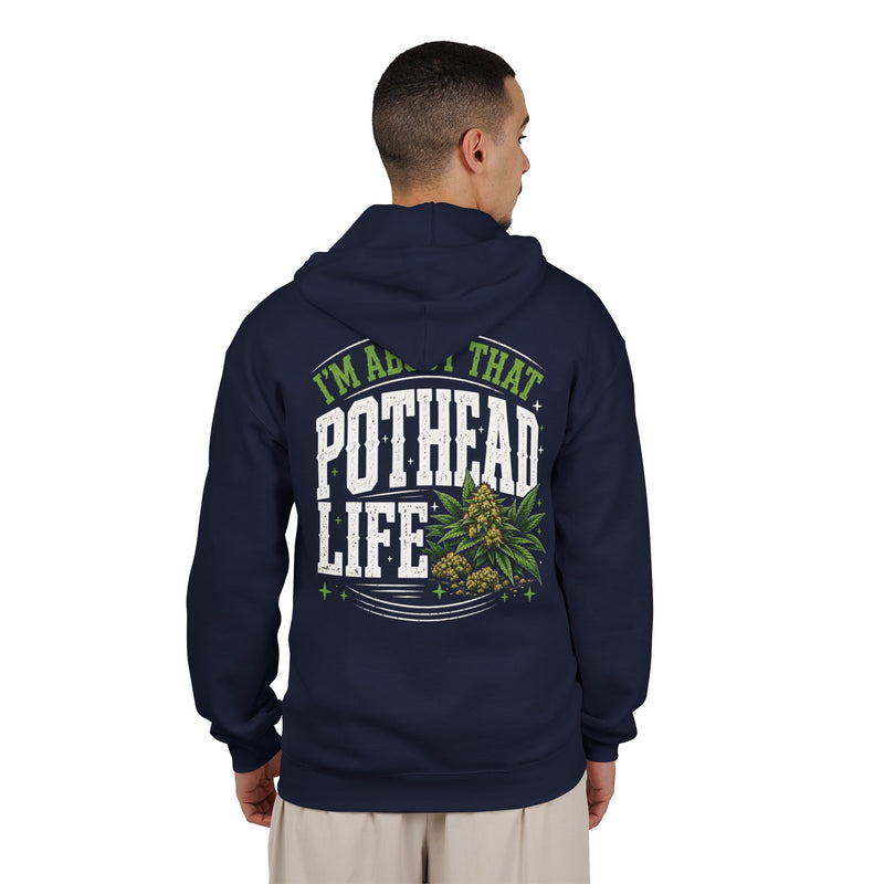 I'm About That Pothead Life — Zip Hoodie alternate view 7: bold statement lettering reading “I'M ABOUT THAT POTHEAD LIFE”. Street Talk Designs 420 friendly statement apparel.