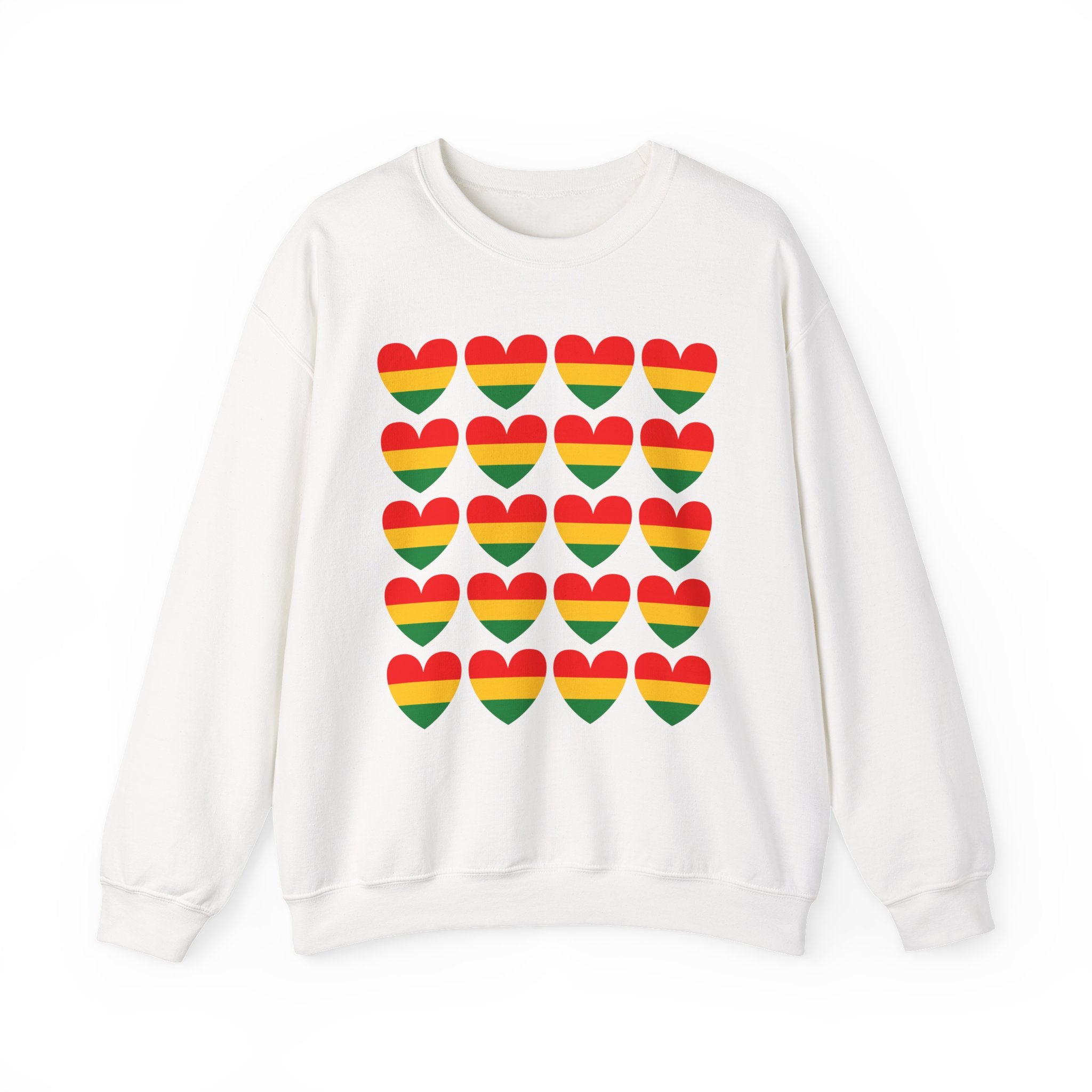 Retro African American Heritage Flag Heart Grid Sweatshirt — Pan——African Pride Crewneck