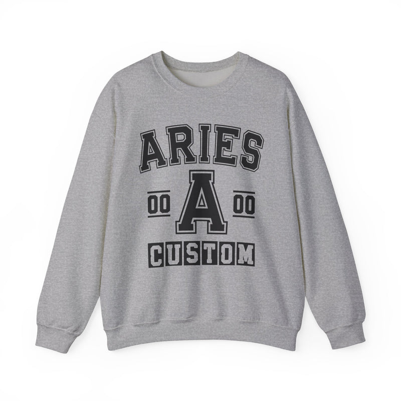 Custom Aries Varsity Sweatshirt — Customize Birthday Day/Month/Year — Customize Gemini Season/Nation