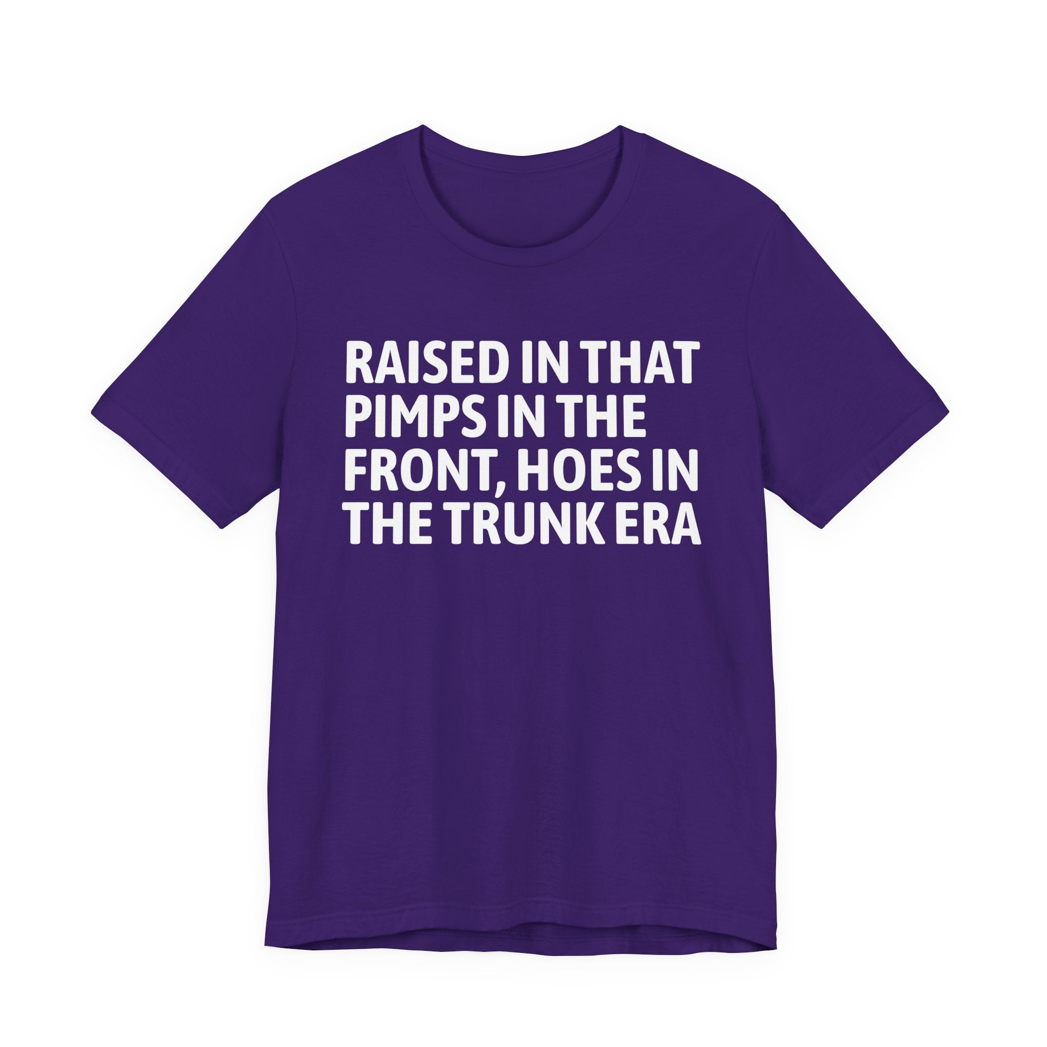 Raised In That Pimps In The Front Hoes In The Trunk Era - Funny Back In The Day Statement Tee Shirt