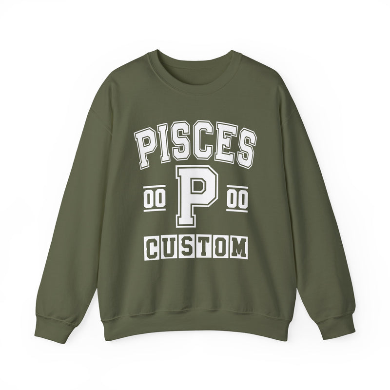 Custom Pisces Varsity Sweatshirt — Customize Birthday Day/Month/Year — Customize Gemini Season/Nation