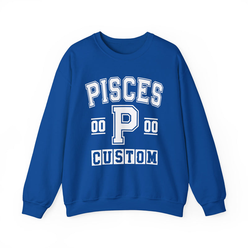 Custom Pisces Varsity Sweatshirt — Customize Birthday Day/Month/Year — Customize Gemini Season/Nation