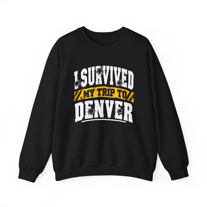 Sweatshirt with lettering reading I Survived My Trip To Denver, gallery image 1.