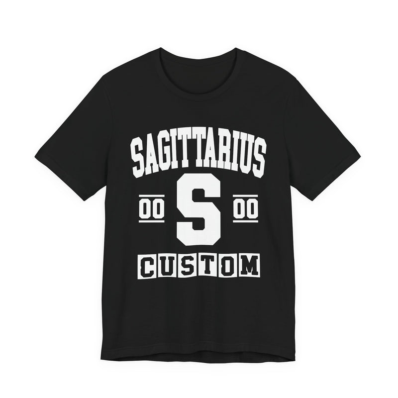 Custom Sagittarius Varsity T-Shirt — Customize Birthday Day/Month/Year — Customize Season/nation/Society