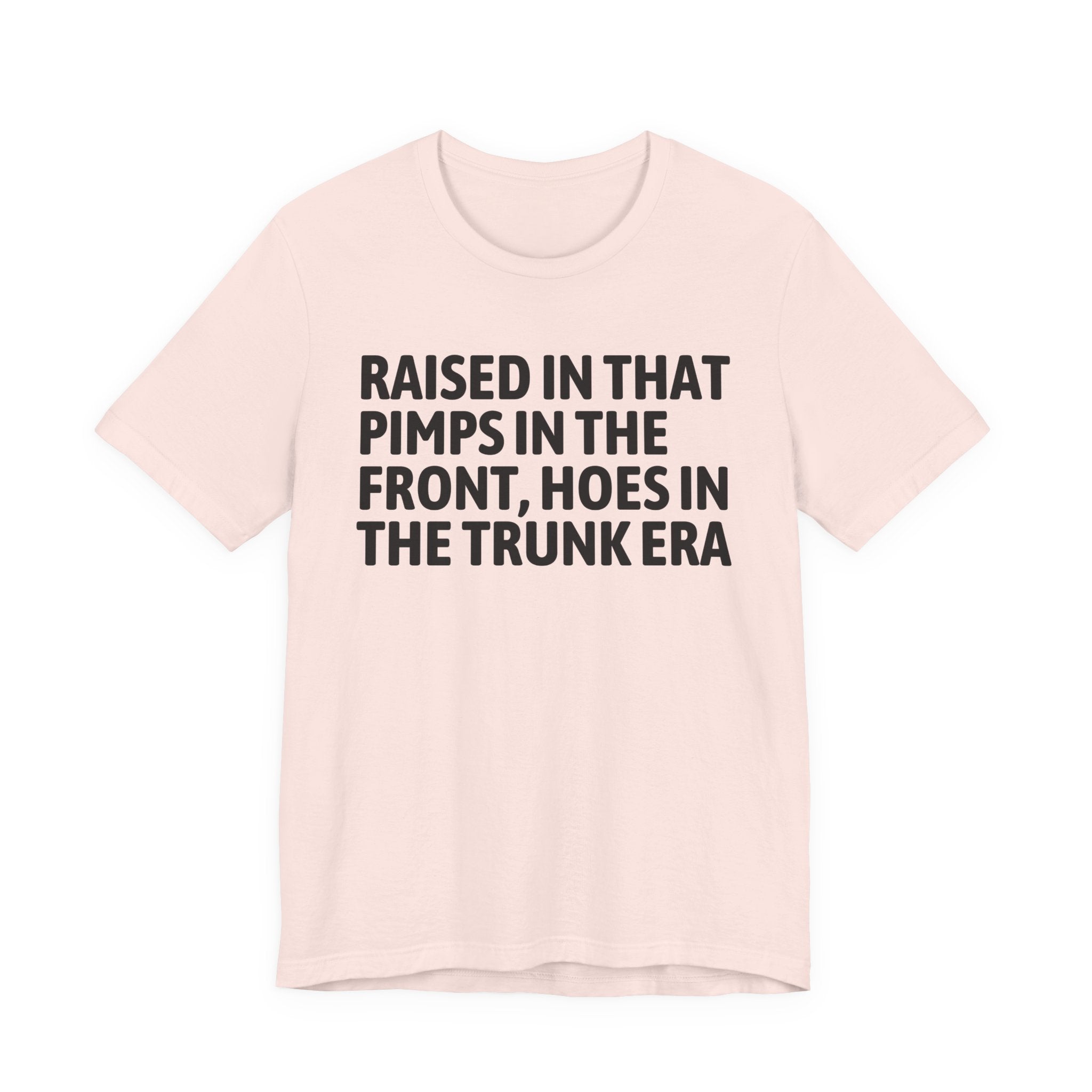 Raised In That Pimps In The Front Hoes In The Trunk Era - Funny Back In The Day Statement Tee Shirt