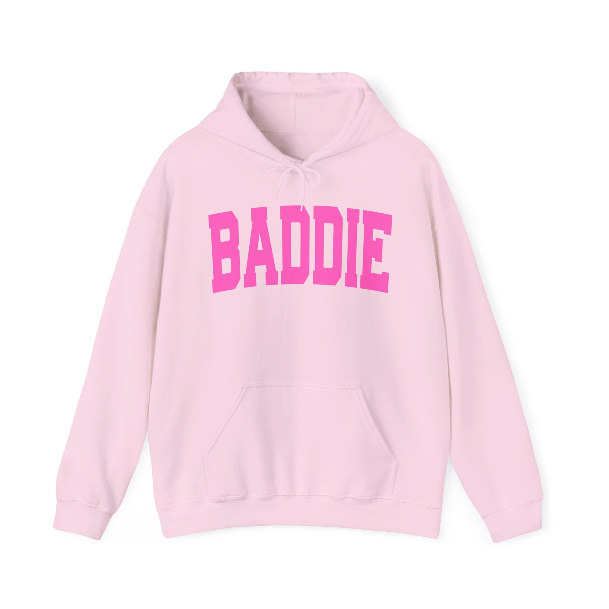 Baddie Hoodie — Bold Pink Varsity Lettering Hooded SweaT-shirt