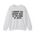 I Rebuke You Greedy Hoes in the Name of Jesus - Christian Humor Sweatshirt