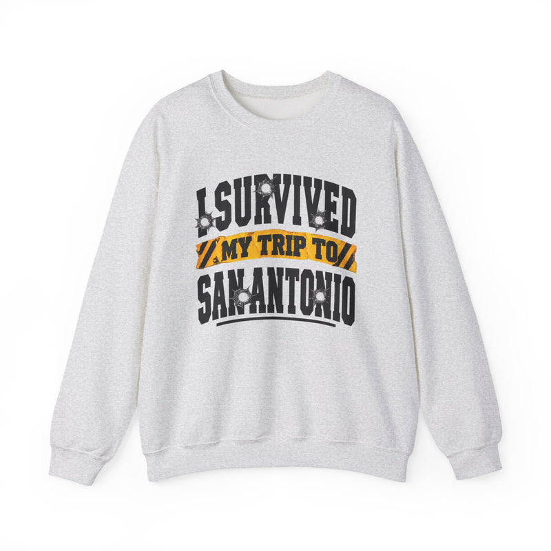 Sweatshirt with lettering reading I Survived My Trip To San Antonio, gallery image 3.