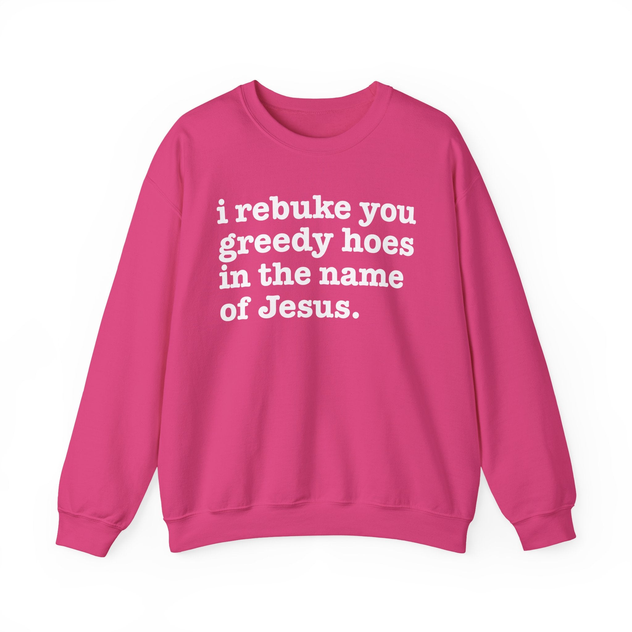 I Rebuke You Greedy Hoes in the Name of Jesus — Christian Humor Sweatshirt