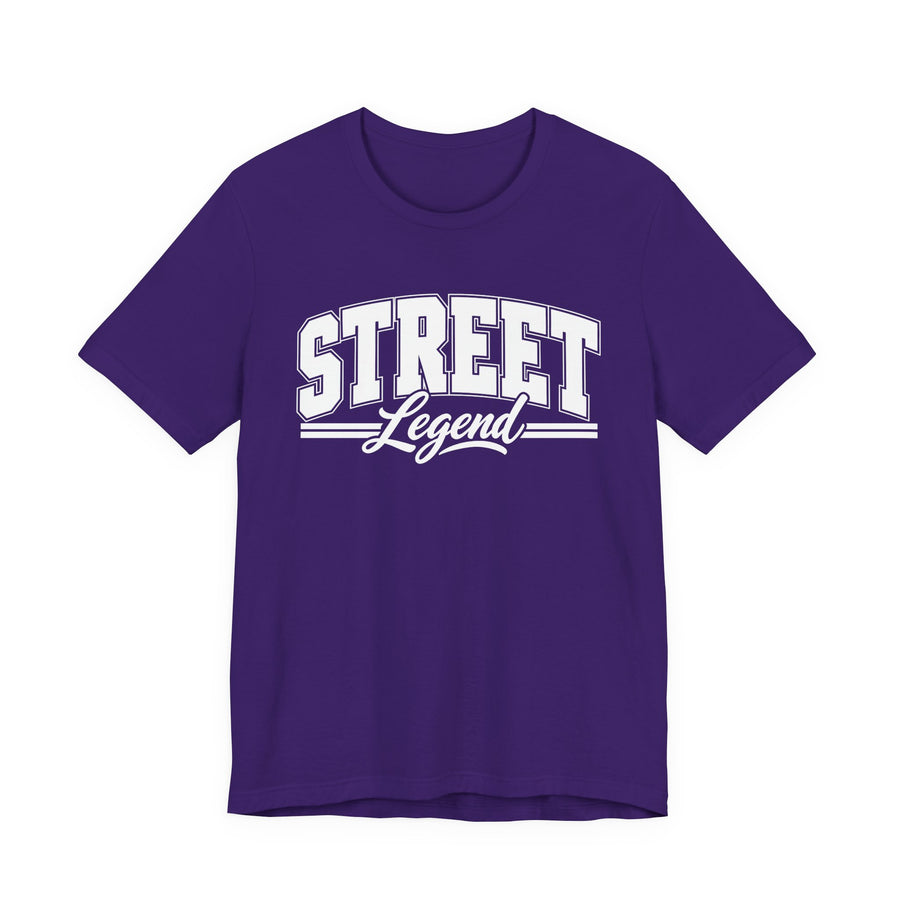 T-Shirt product with collegiate lettering reading STREET LEGEND, front view.