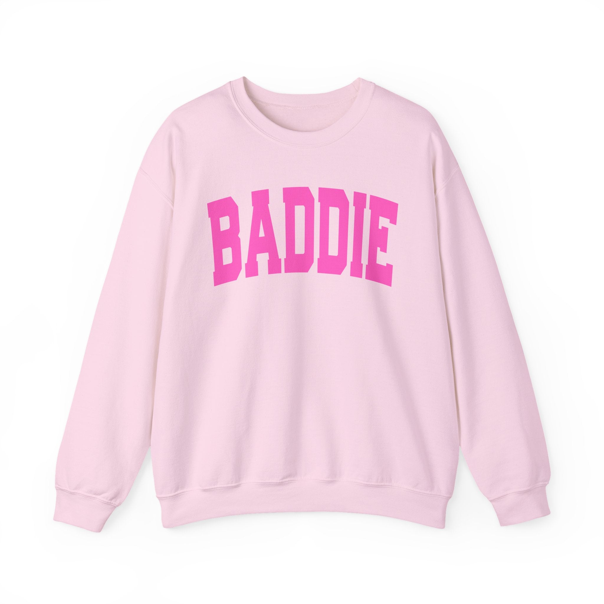 Baddie — Pink Varsity Crewneck Sweatshirt