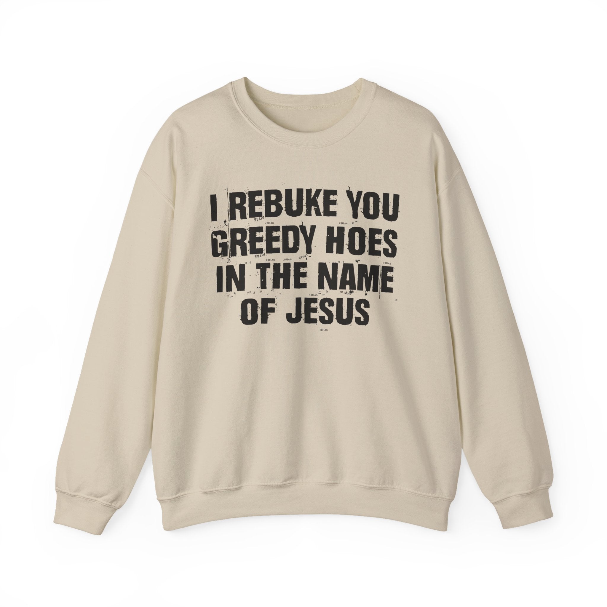 I Rebuke You Greedy Hoes in the Name of Jesus — Christian Humor Sweatshirt