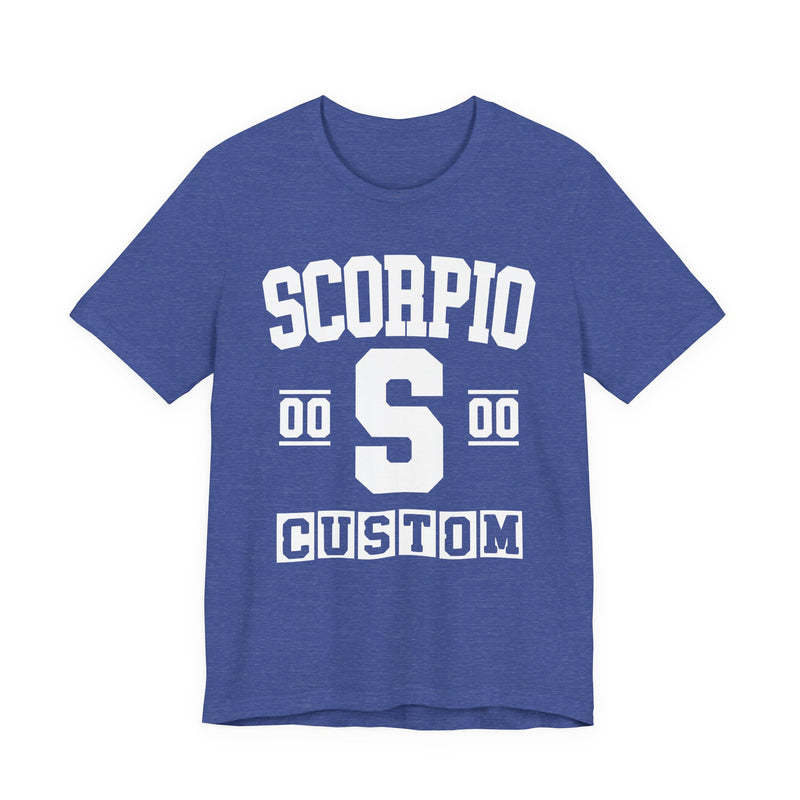 Custom Scorpio Varsity T-Shirt — Customize Birthday Day/Month/Year — Customize Season/nation/Society