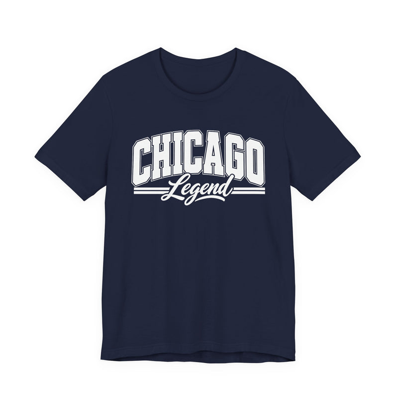 T-Shirt product with collegiate lettering reading CHICAGO LEGEND, alternate view.