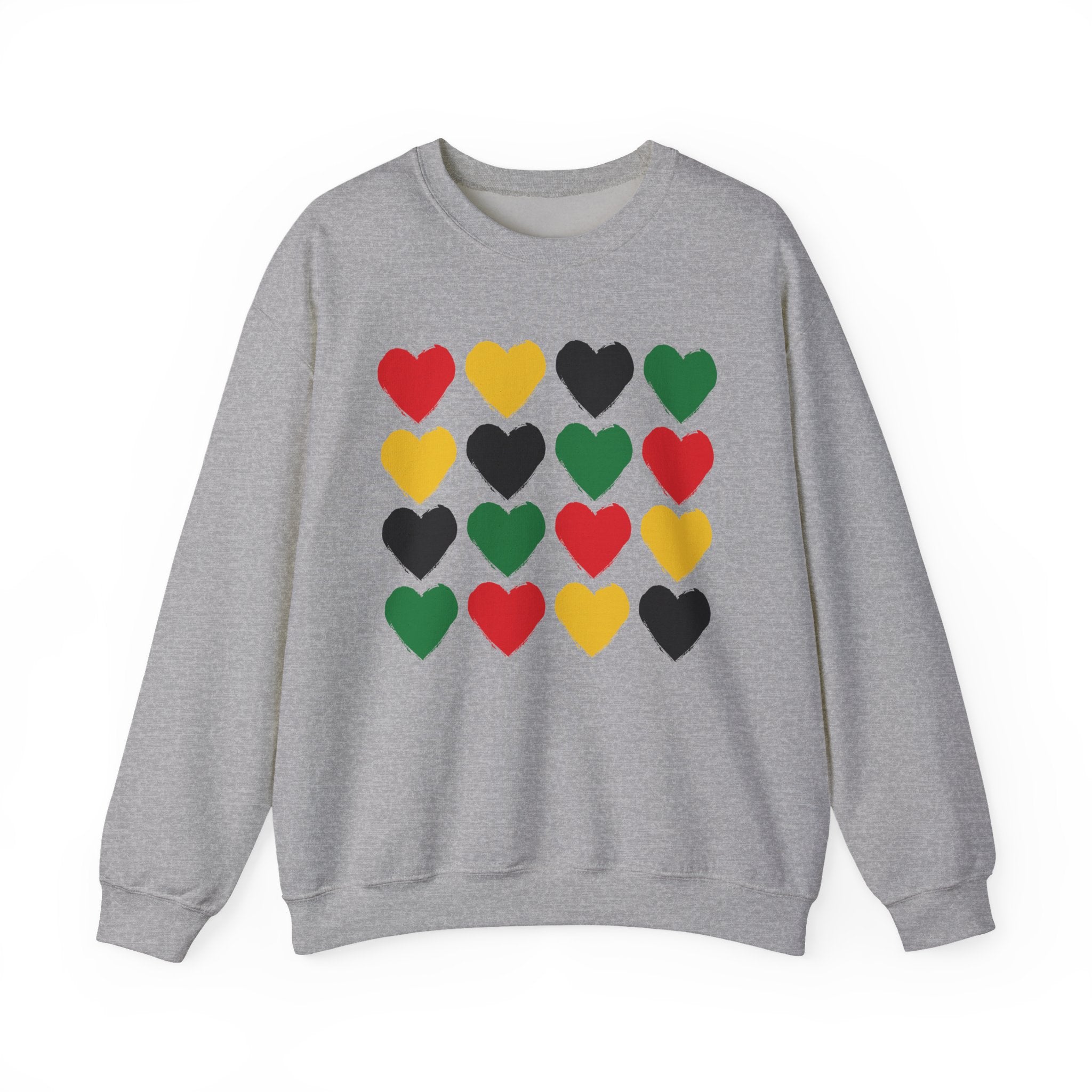 Afrocentric Sweatshirt with Red, Yellow, Green & Black Heart Grid
