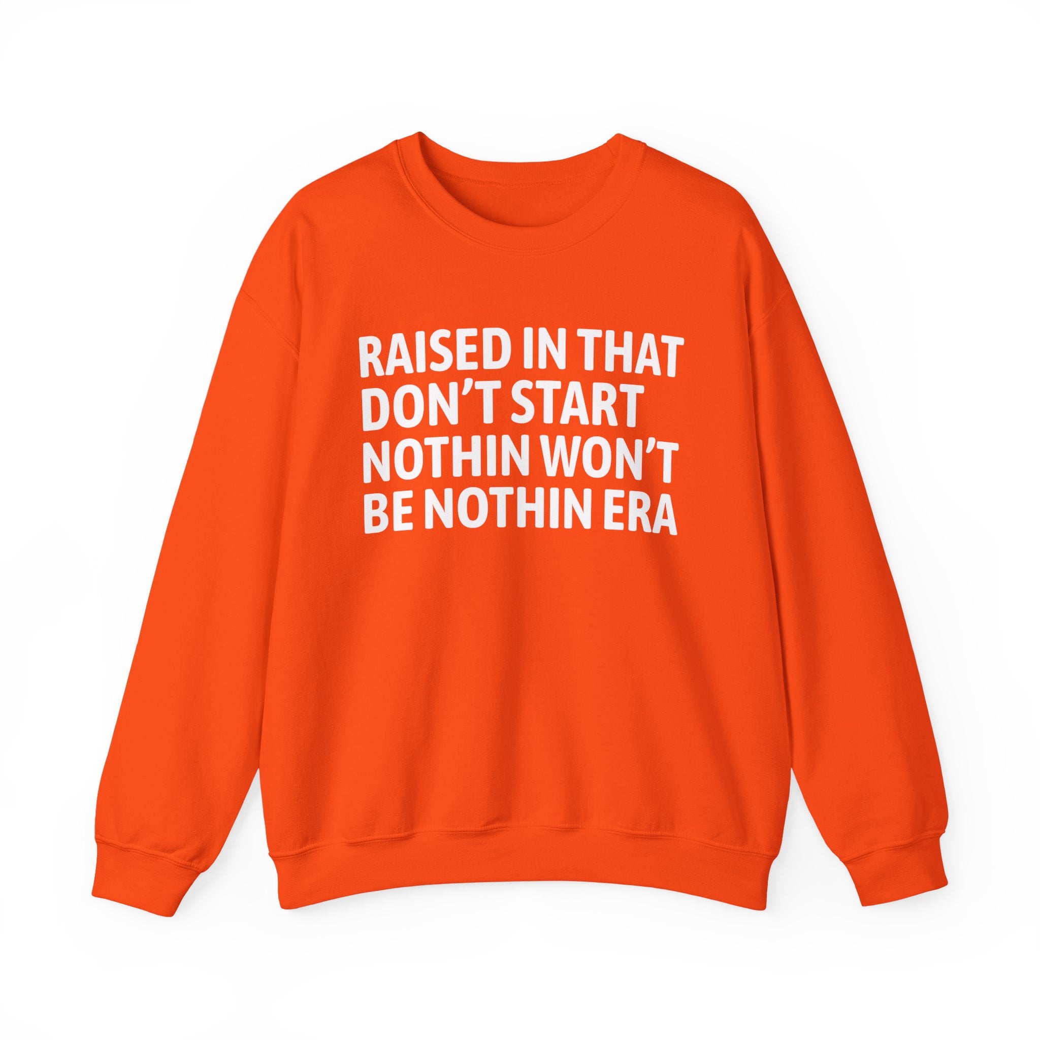 Raised In That Don't Start Nothin Won't Be Nothin Era — Humorous Growing Up Graphic Sweatshirt