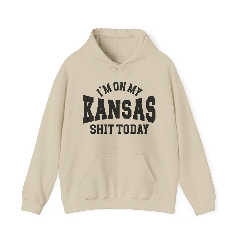 Hoodie with lettering reading I'm On My Kansas Shit Today, gallery image 4.