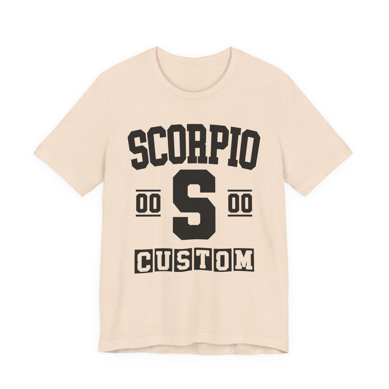 Custom Scorpio Varsity T-Shirt — Customize Birthday Day/Month/Year — Customize Season/nation/Society