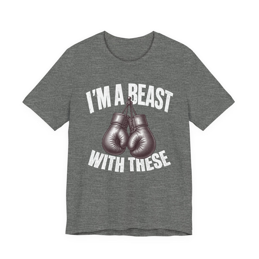 I'M A BEAST WITH THESE — Black Boxing Gloves T-Shirt (black boxing gloves graphic), slate — Street Talk Designs unisex statement apparel