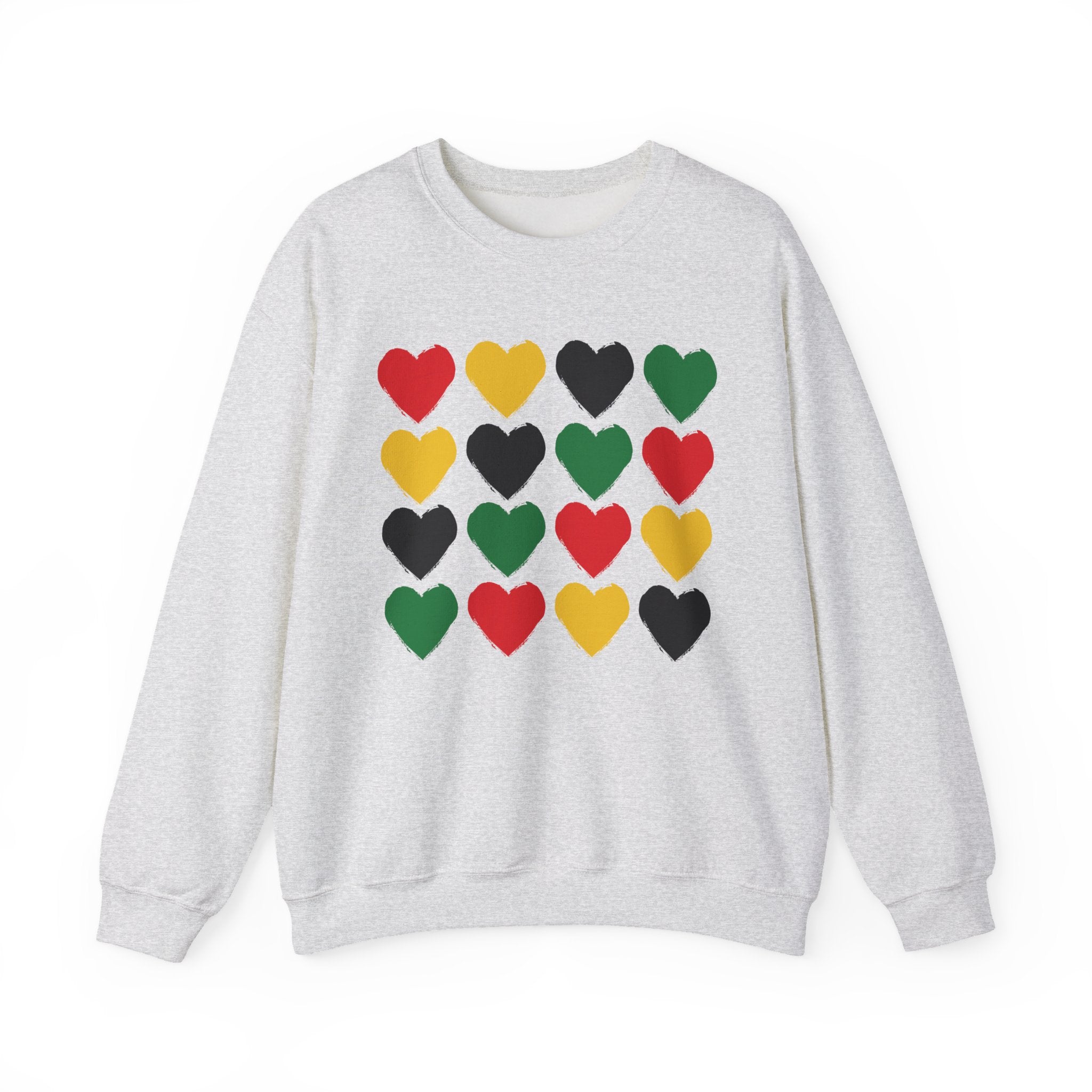 Afrocentric Sweatshirt with Red, Yellow, Green & Black Heart Grid