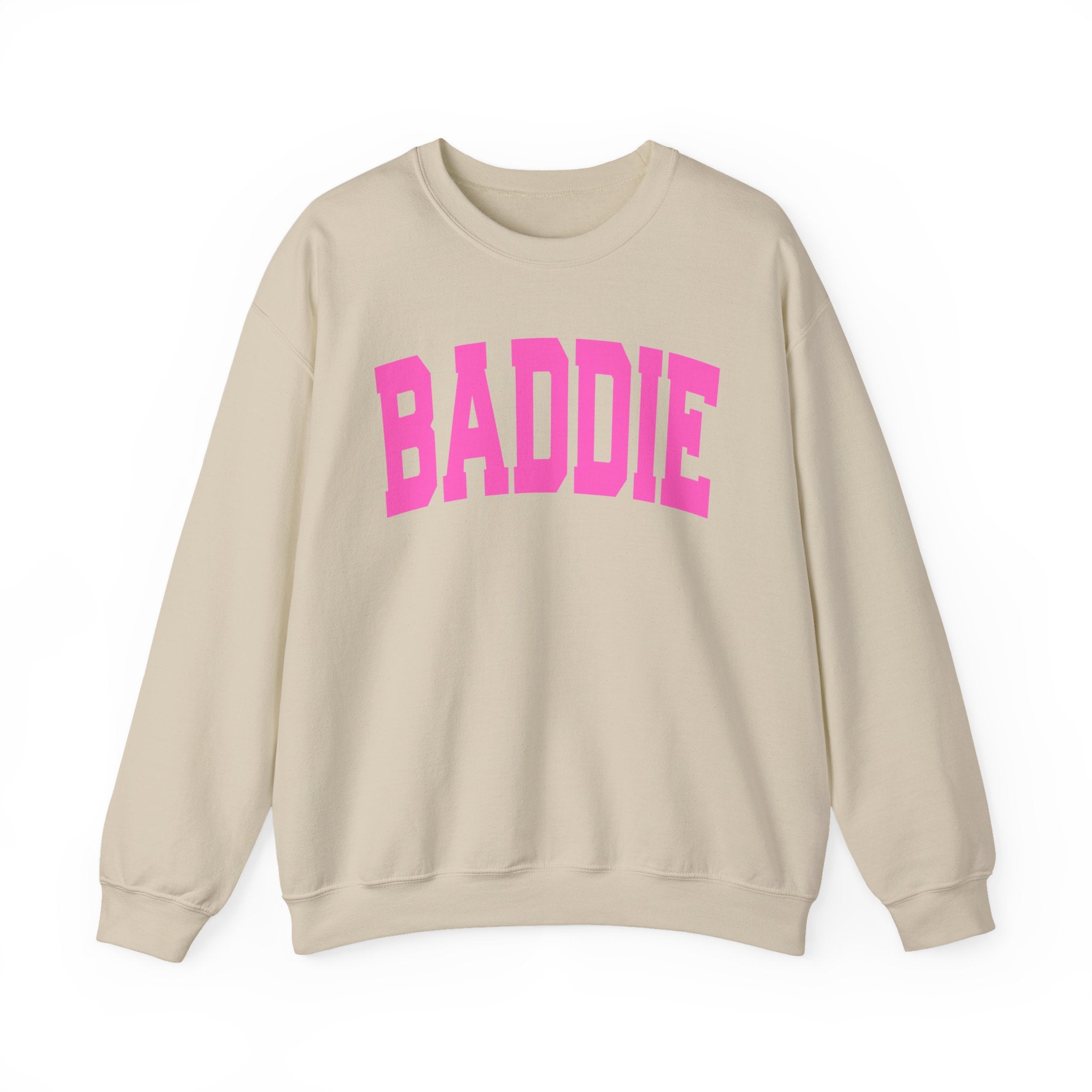 Baddie — Pink Varsity Crewneck Sweatshirt