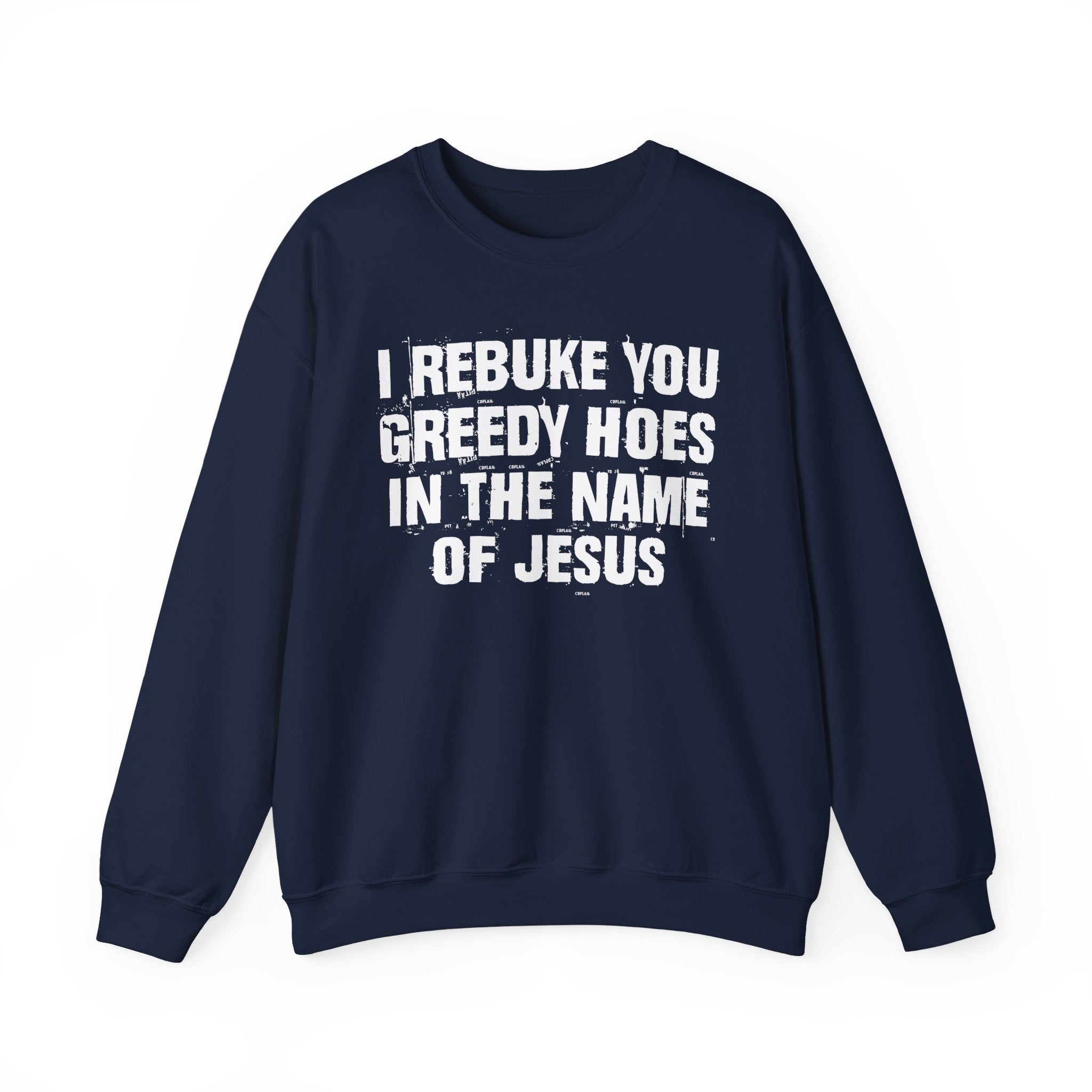 I Rebuke You Greedy Hoes in the Name of Jesus — Christian Humor Sweatshirt