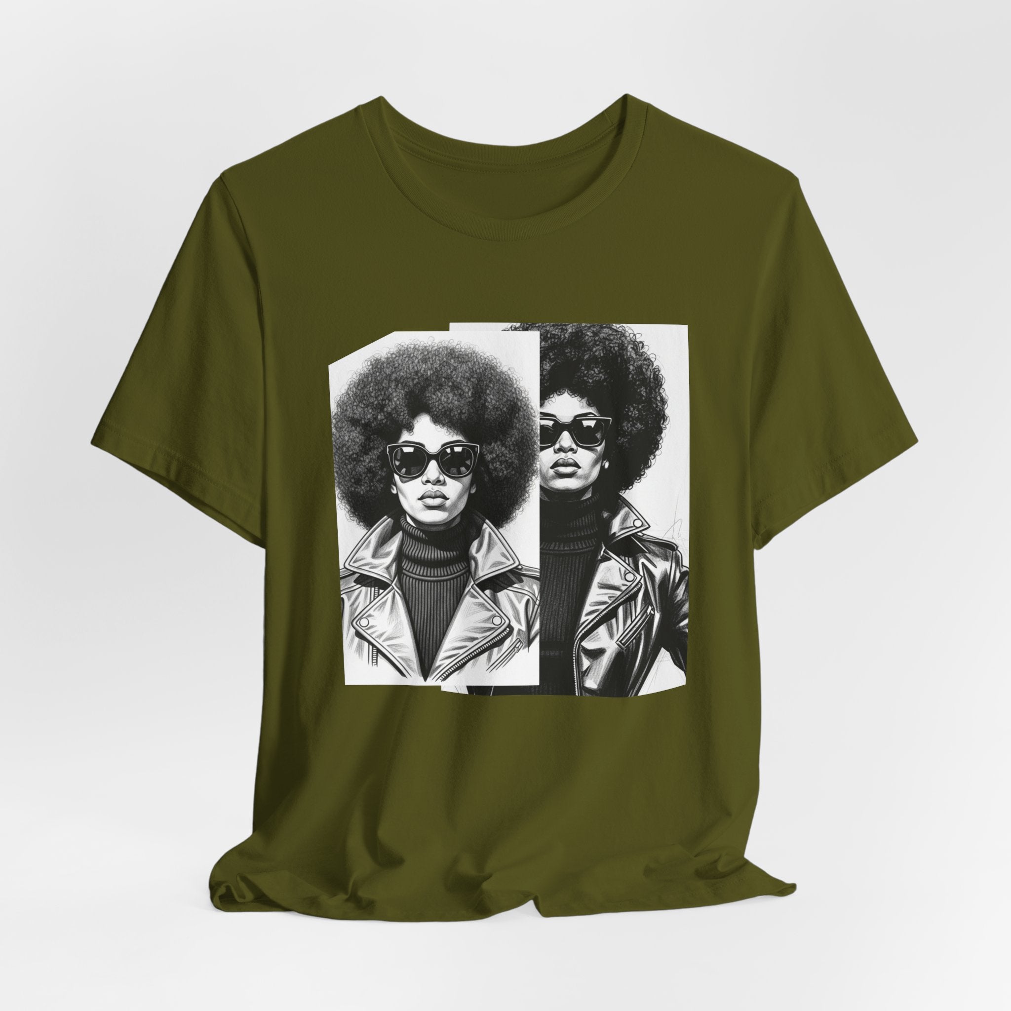 Powerful Black Woman Potrait - 70s with Retro Black Pride Tee Shirt