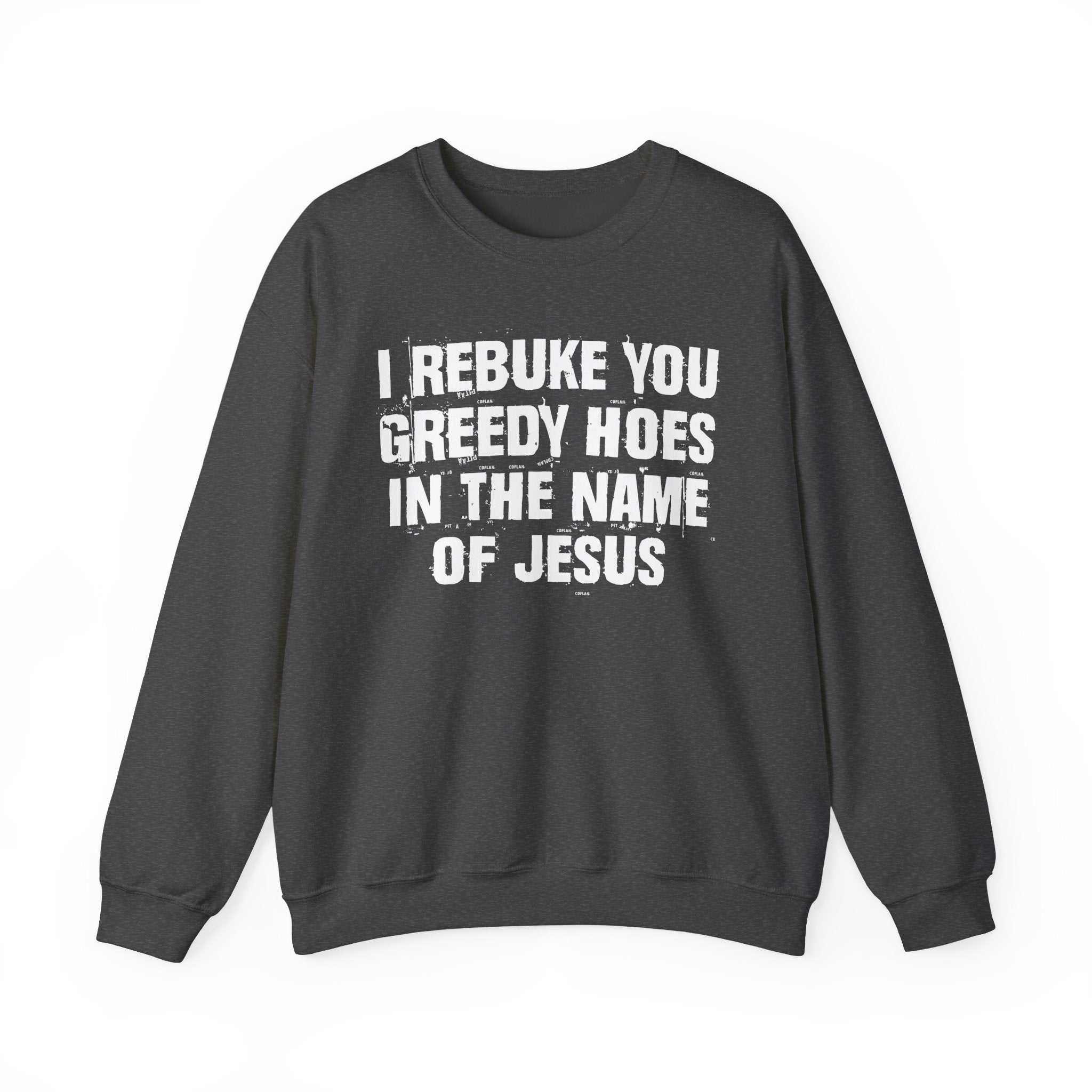 I Rebuke You Greedy Hoes in the Name of Jesus — Christian Humor Sweatshirt