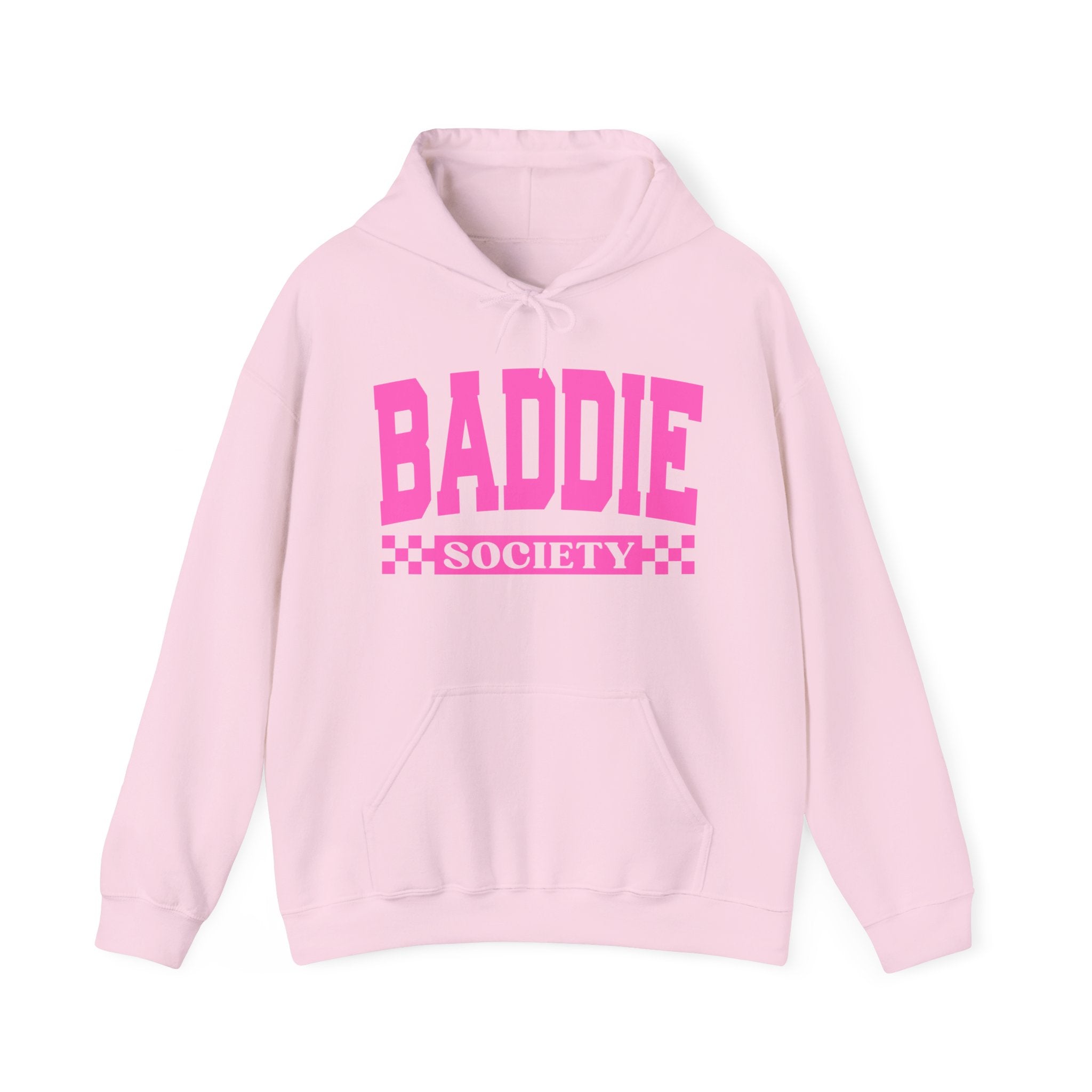 Baddie Society Hoodie — Bold Pink Varsity Lettering Hooded SweaT-shirt