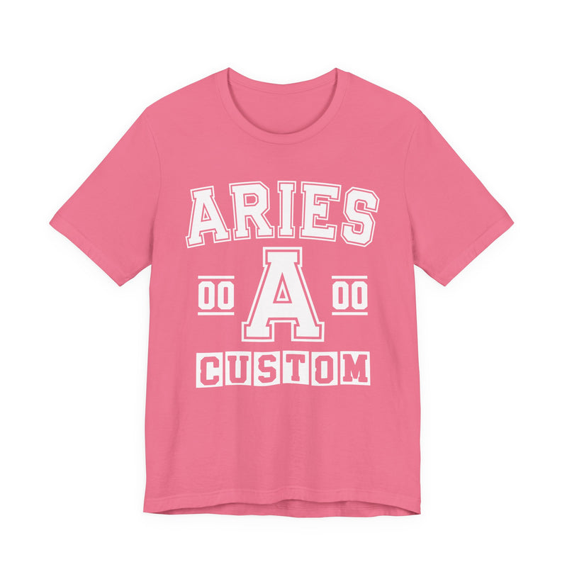 Custom Aries Varsity T-Shirt — Customize Birthday Day/Month/Year — Customize Season/nation/Society