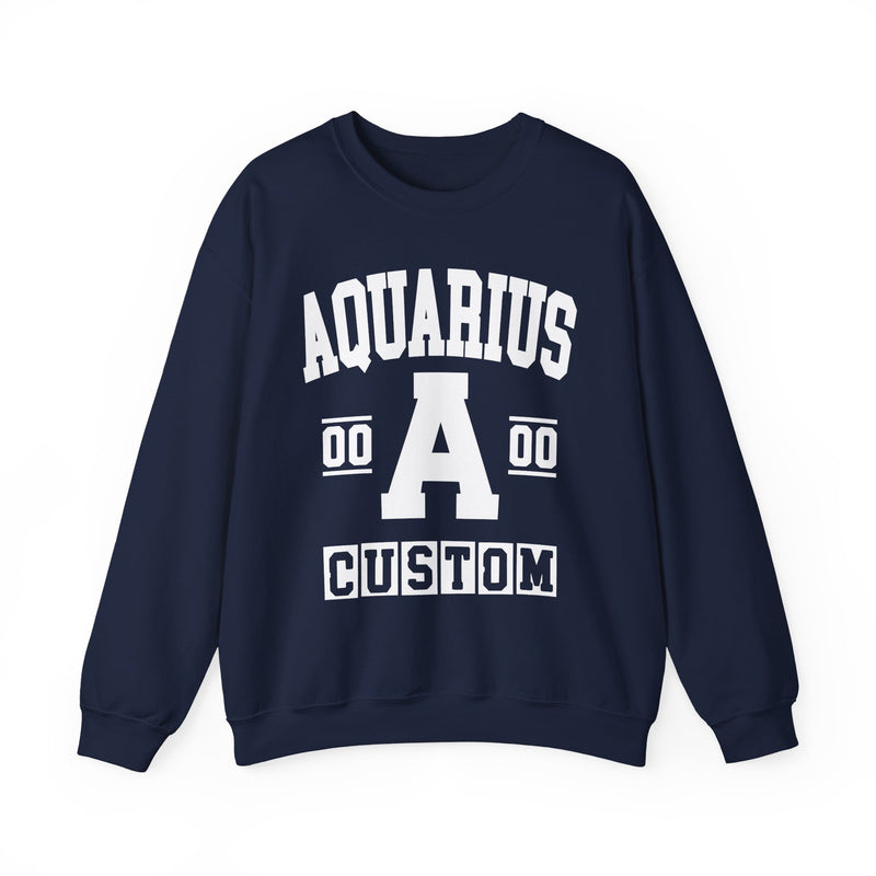 Custom Aquarius Varsity Sweatshirt — Customize Birthday Day/Month/Year — Customize Gemini Season/Nation