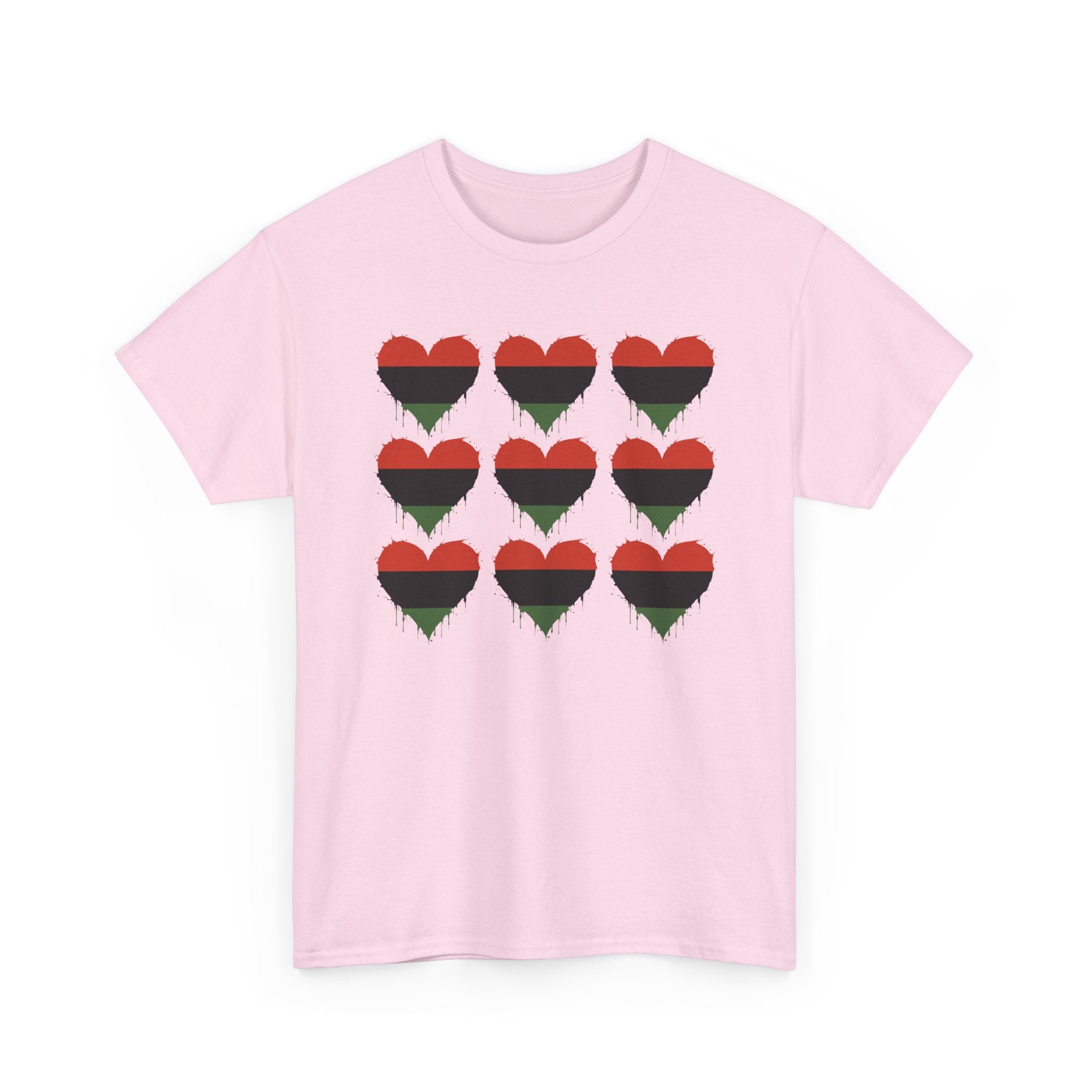 African American 9 Grid Hearts T‑Shirt — Black Red Green Pride Tee