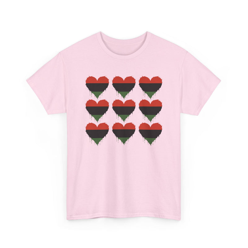 African American 9 Grid Hearts T‑Shirt — Red Black and Green Pride T-Shirt