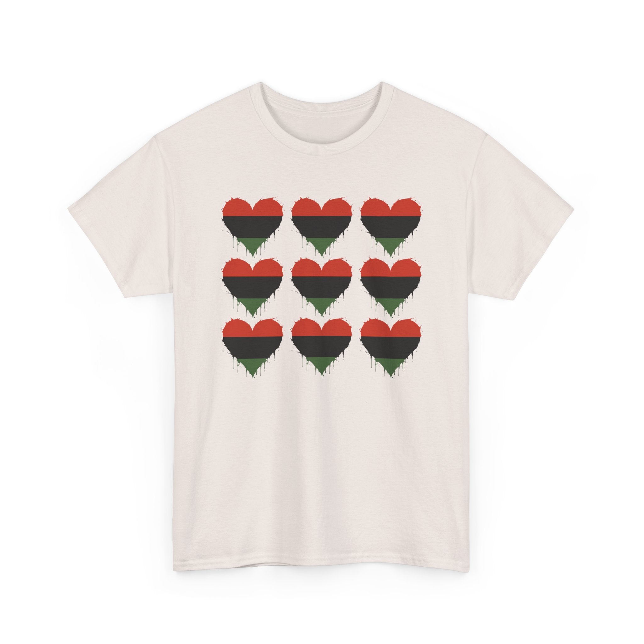 African American 9 Grid Hearts T‑Shirt — Black Red Green Pride Tee