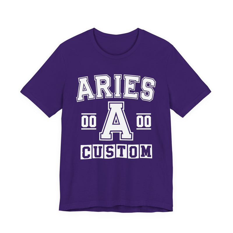 Custom Aries Varsity T-Shirt — Customize Birthday Day/Month/Year — Customize Season/nation/Society