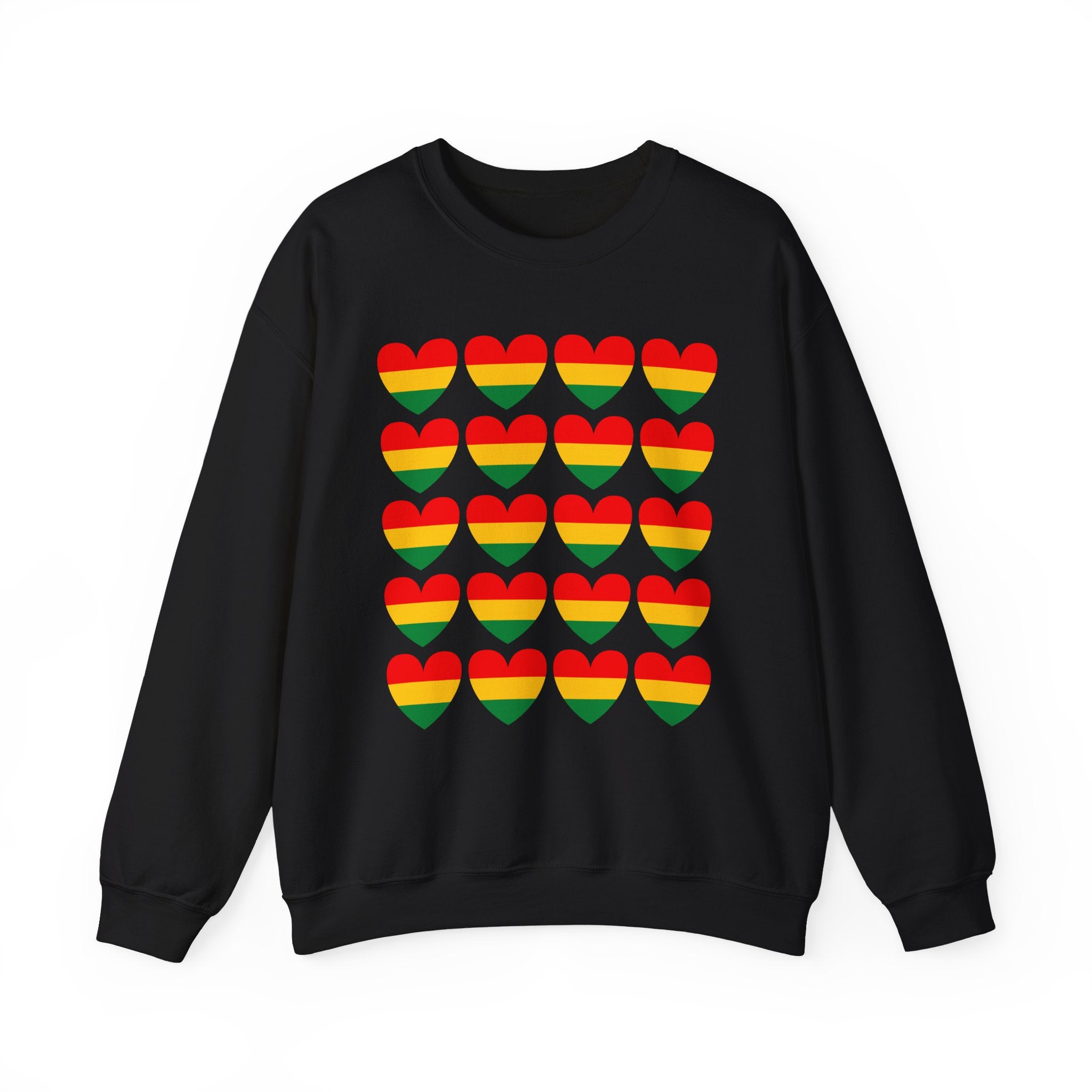 Retro African American Heritage Flag Heart Grid Sweatshirt — Pan——African Pride Crewneck