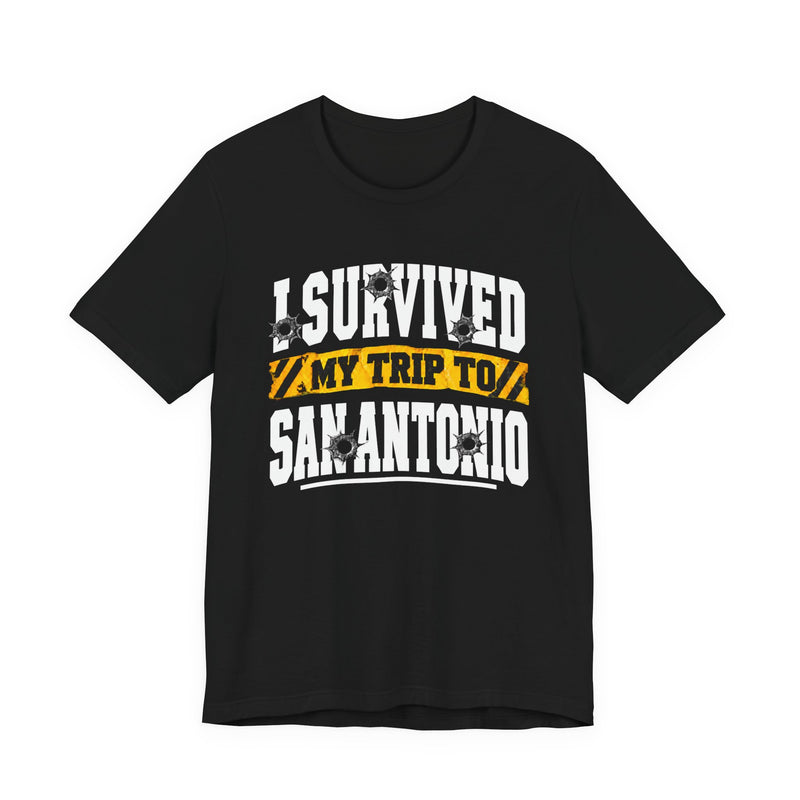T-Shirt with lettering reading I Survived My Trip To San Antonio, gallery image 1.