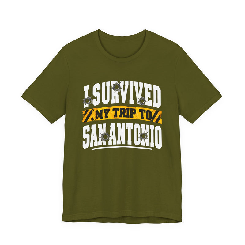 T-Shirt with lettering reading I Survived My Trip To San Antonio, gallery image 6.