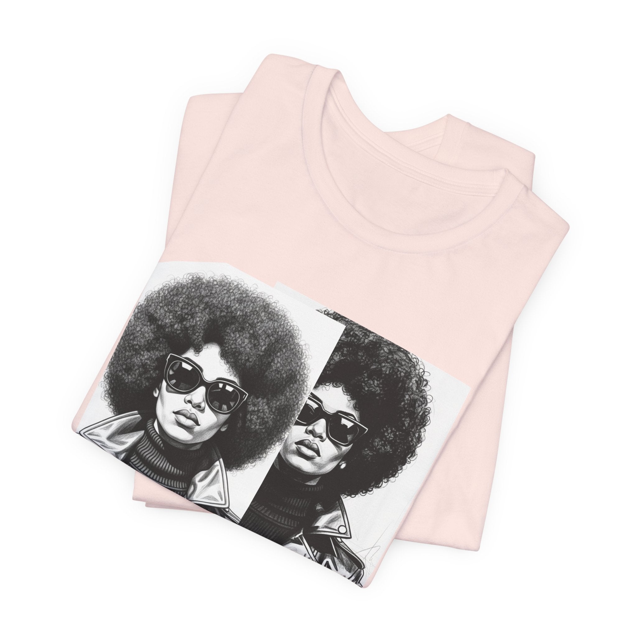 Powerful Black Woman Potrait - 70s with Retro Black Pride Tee Shirt