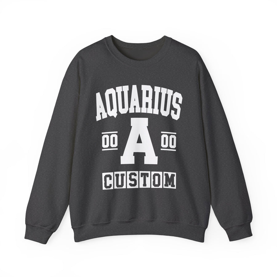 Custom Aquarius Varsity Sweatshirt — Customize Birthday Day/Month/Year — Customize Gemini Season/Nation