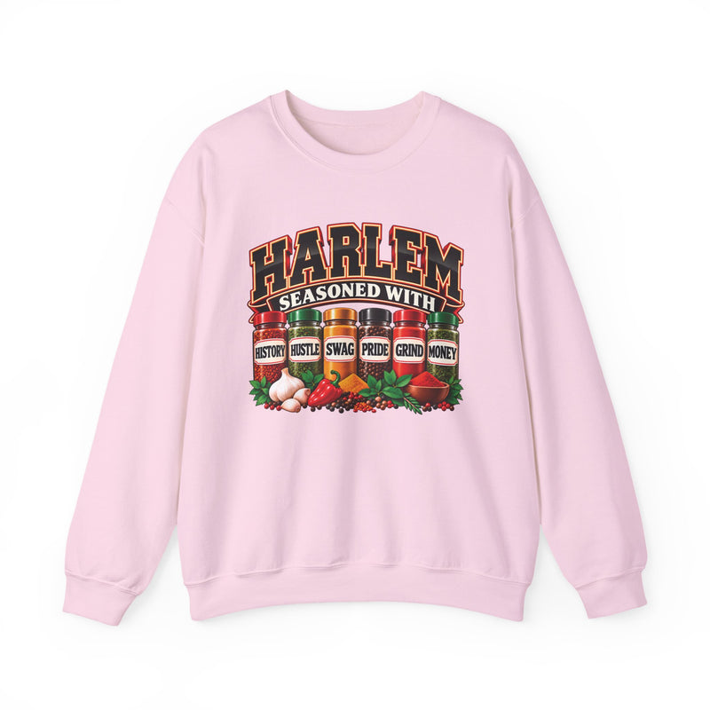 Harlem Seasoned With History Hustle Swag Pride Grind Money — Sweatshirt