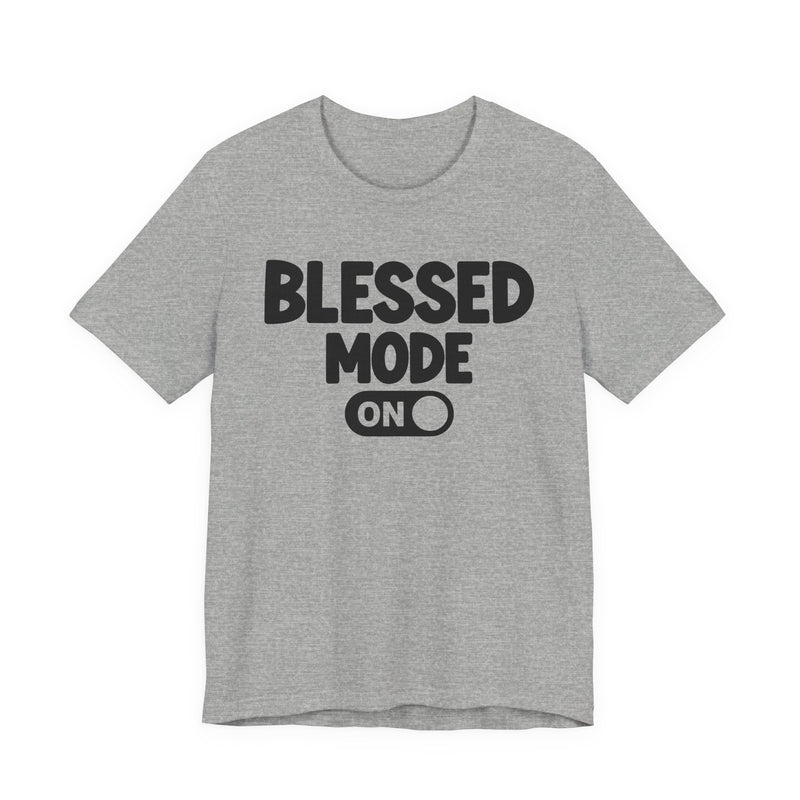 T-Shirt with text design reading “PRAISE MODE ON”, front view