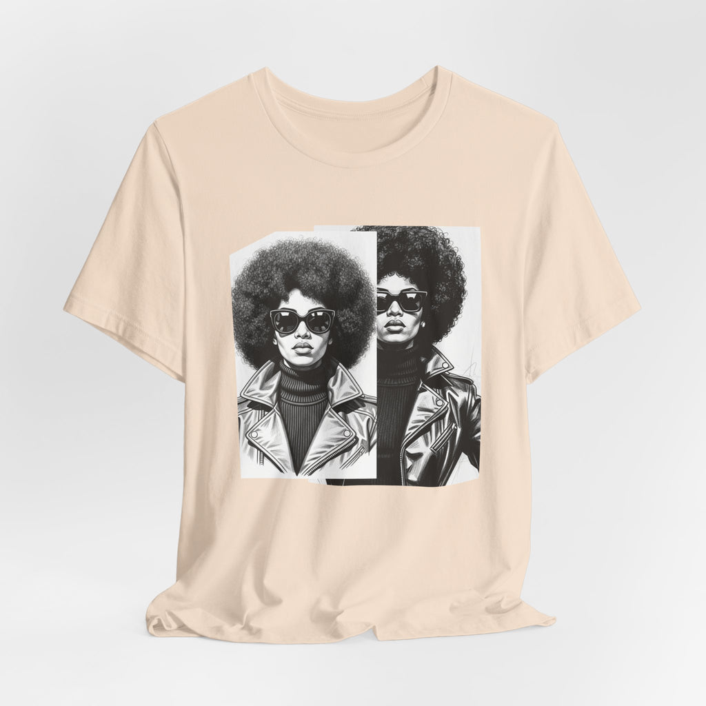 Powerful Black Woman Potrait - 70s with Retro Black Pride Tee Shirt