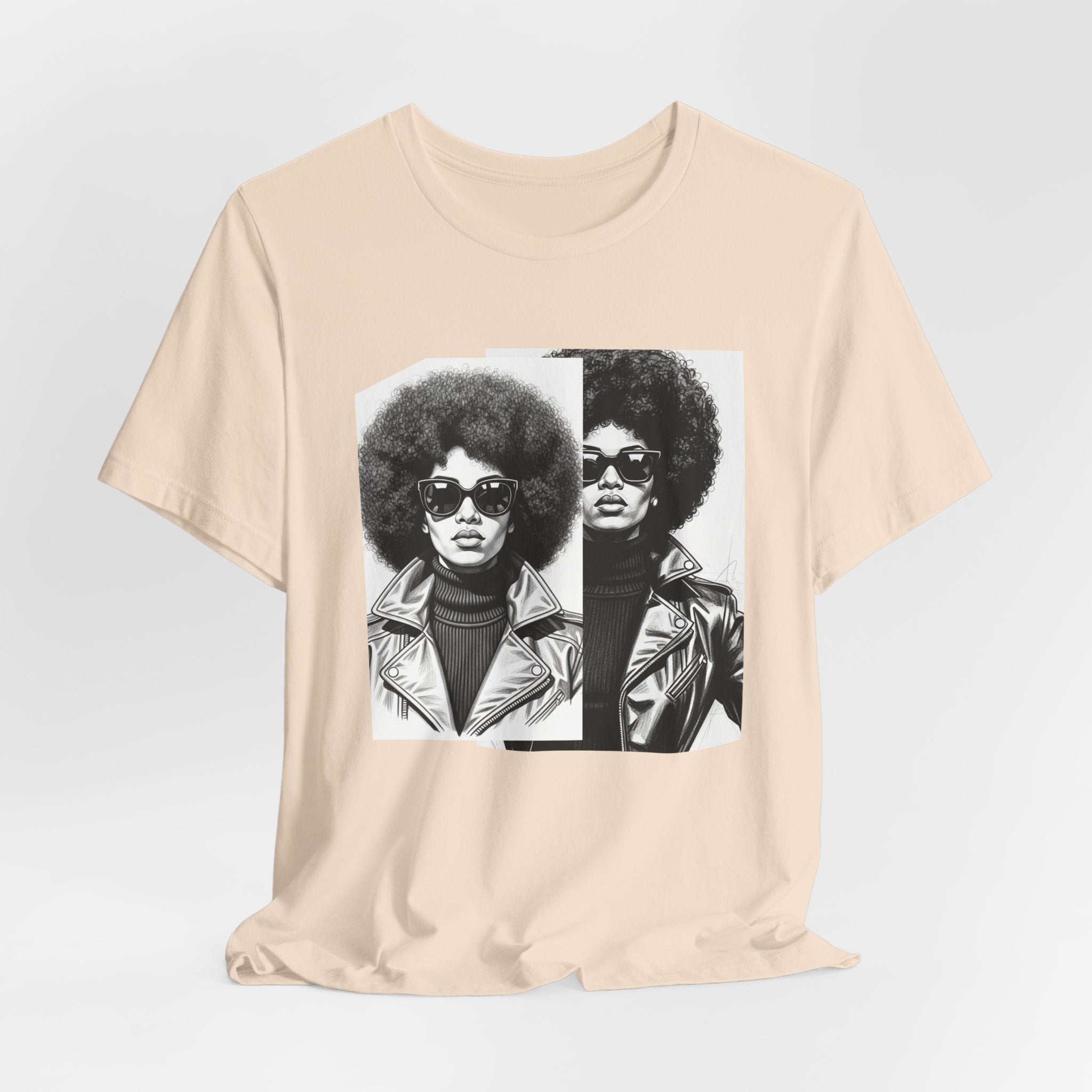 Powerful Black Woman Potrait - 70s with Retro Black Pride Tee Shirt