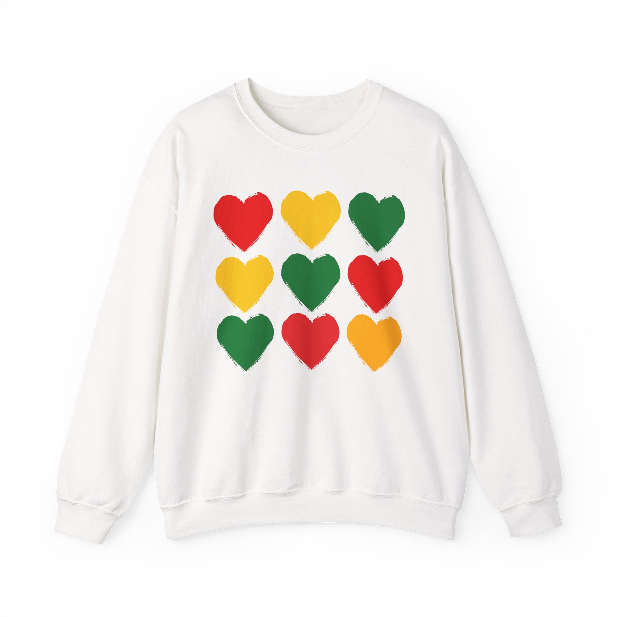 Afrocentric Sweatshirt with Red, Yellow, Green Heart Grid