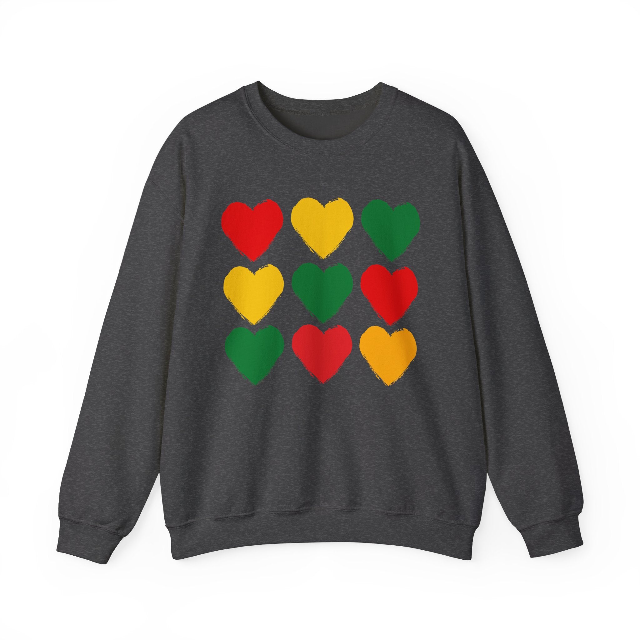 Afrocentric Sweatshirt with Red, Yellow, Green Heart Grid
