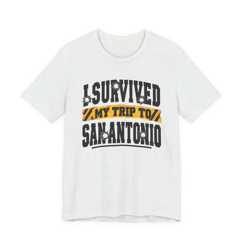 T-Shirt with lettering reading I Survived My Trip To San Antonio, gallery image 3.