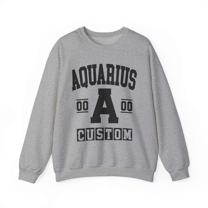 Custom Aquarius Varsity Sweatshirt — Customize Birthday Day/Month/Year — Customize Gemini Season/Nation