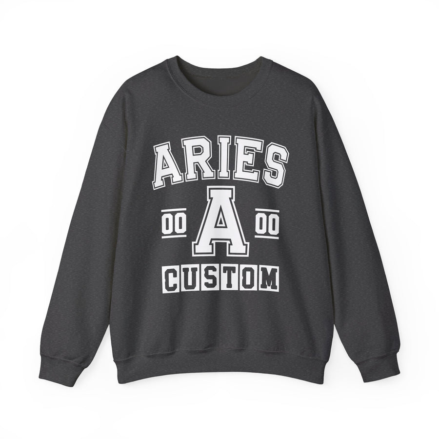Custom Aries Varsity Sweatshirt — Customize Birthday Day/Month/Year — Customize Gemini Season/Nation