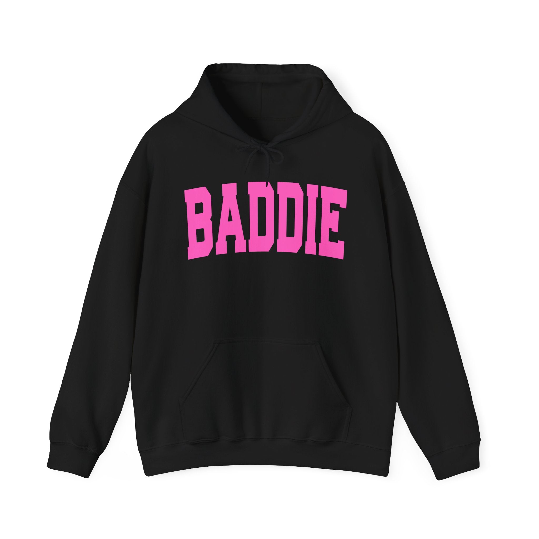 Baddie Hoodie — Bold Pink Varsity Lettering Hooded SweaT-shirt